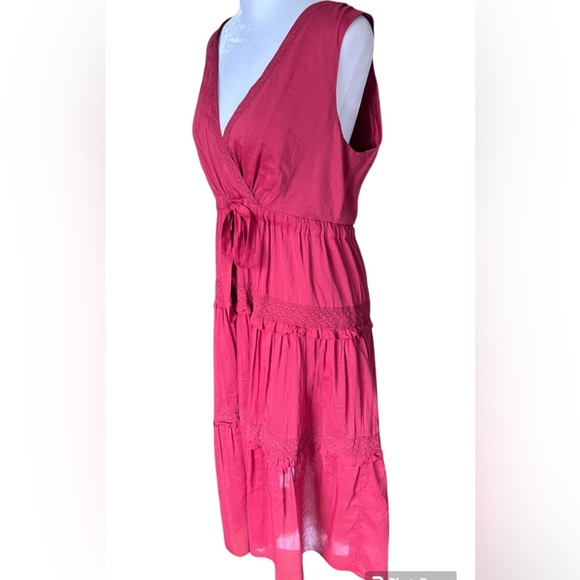 SUNDANCE Women's Zura Dress Silk Blend Sleeveless Boho Midi Burgundy Red Dress - Picture 6 of 11